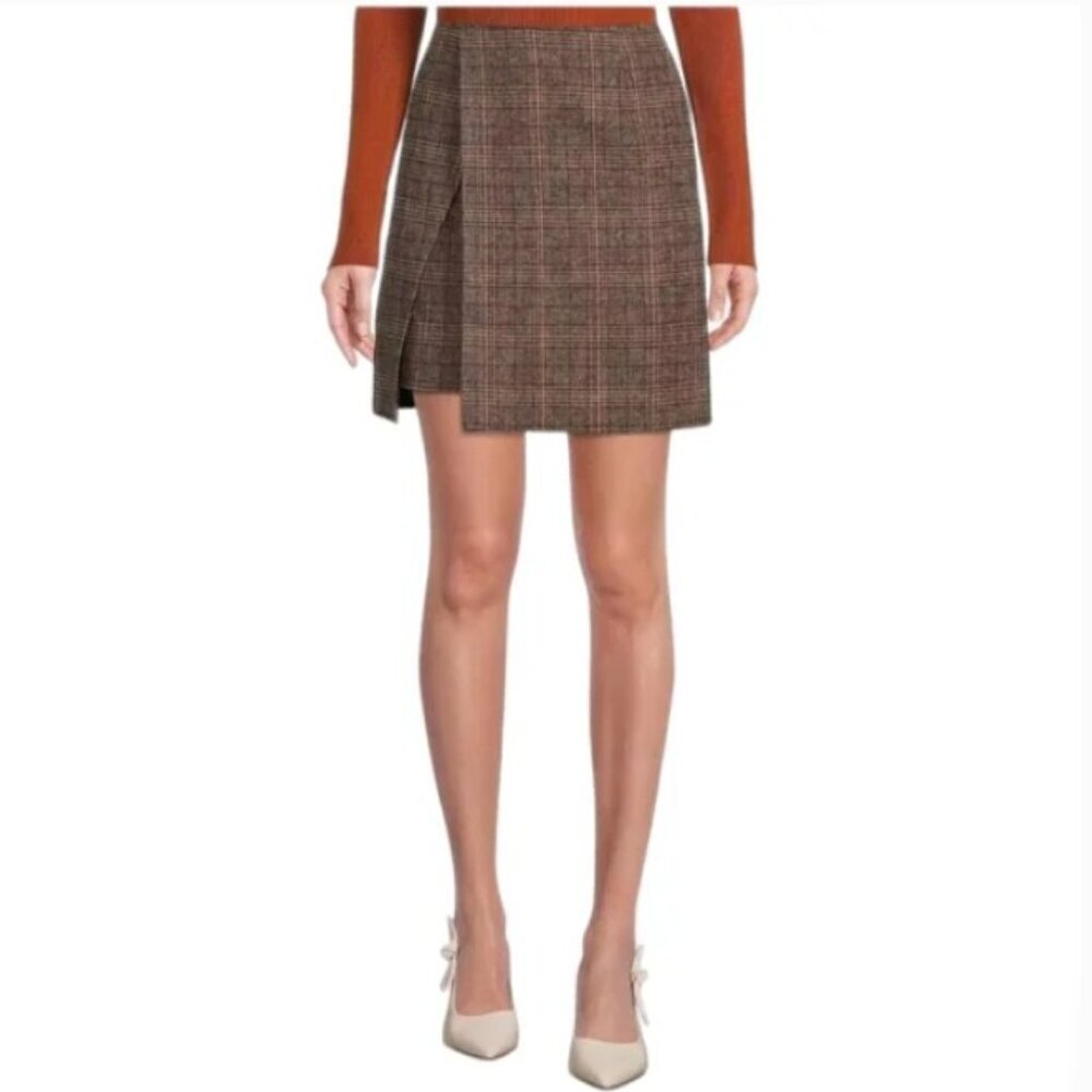 Alex Marie Brown Plaid Wool-blend A-Line Skirt - Size 14